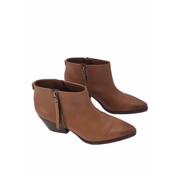 Sam Edelman Pointed Toe Stacked Block Heel Western Ankle Boots Size 7.5 Brown - Picture 2 of 11